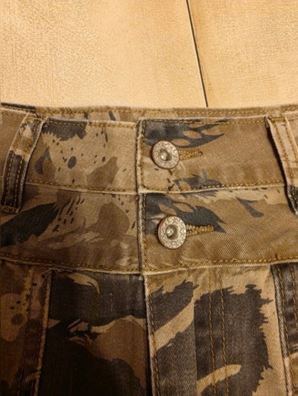 POL Camo Raw Hem Mini Skirt | High Waisted Utility Grunge Boho. Size S. Cotton - Picture 11 of 13